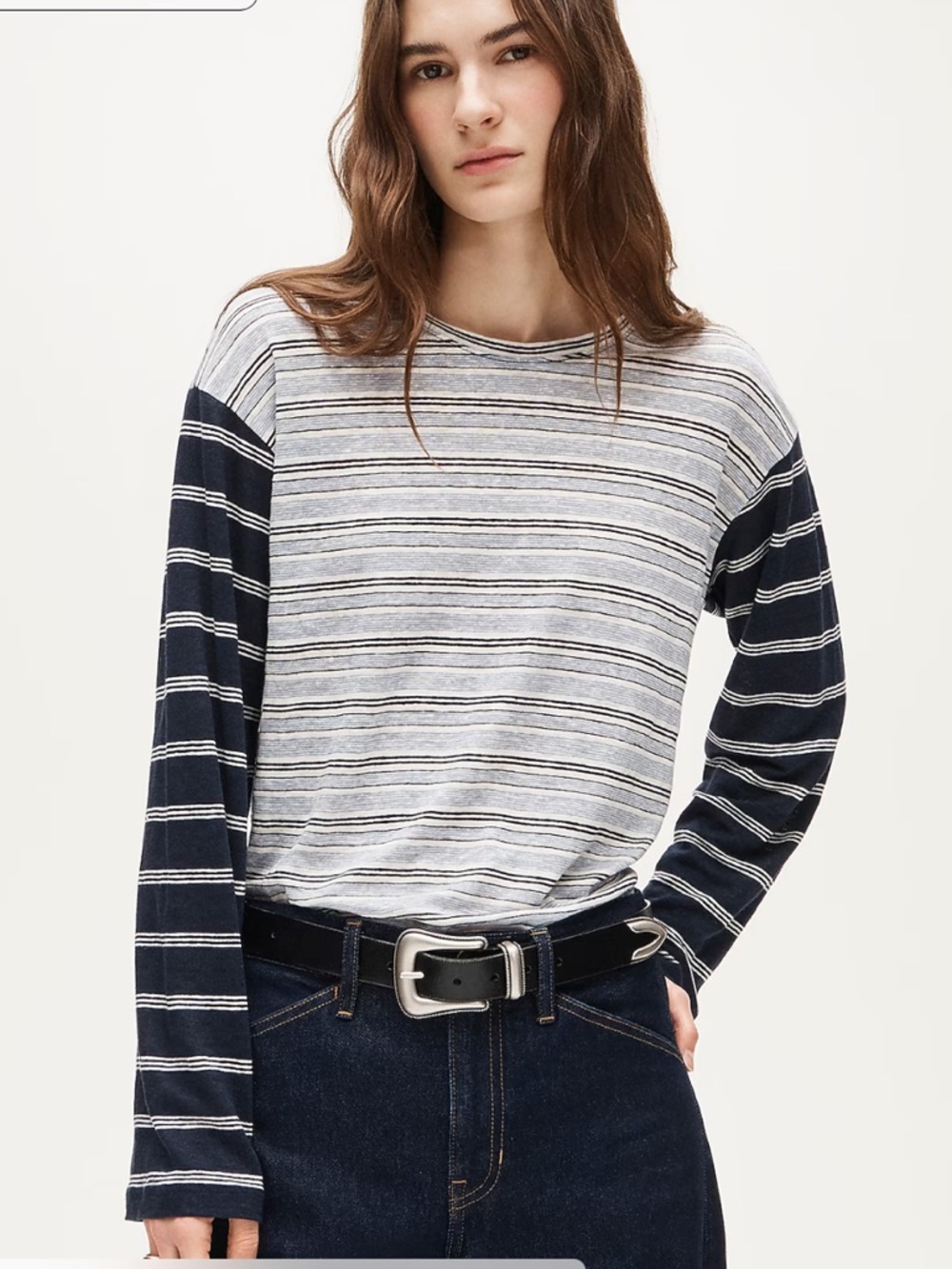 J.Crew Relaxed Linen Long Sleeve T-Shirt in Stripe